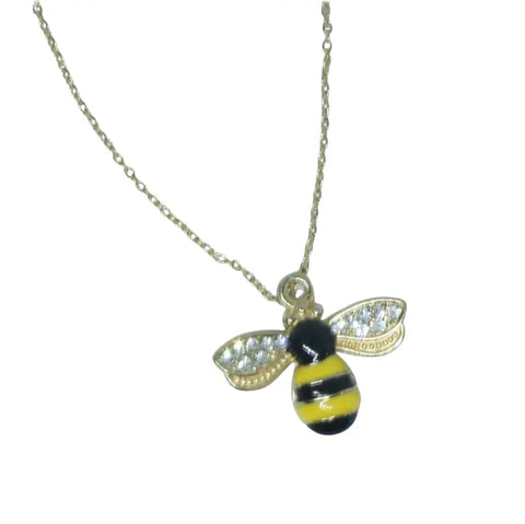 Gold-Plated Bumble Bee Necklace With Crystal Wings – 18 Inch Adjustable Chain | Made in USA Statement Jewelry Michelle Marie Boutique  Necklace