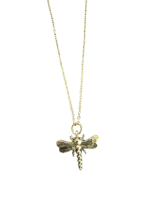 Gold-Plated Dragonfly Charm Necklace – Handcrafted Pewter Pendant | Nature-Inspired Jewelry Made in USA Michelle Marie Boutique  Necklace