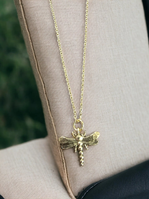 Gold-Plated Dragonfly Charm Necklace – Handcrafted Pewter Pendant | Nature-Inspired Jewelry Made in USA Michelle Marie Boutique  Necklace