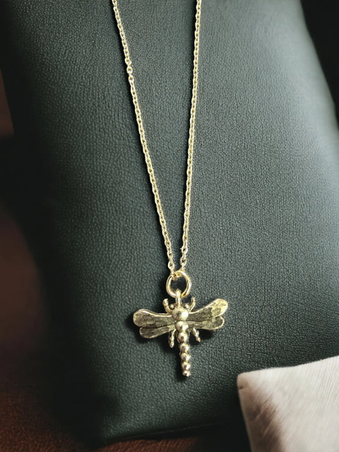 Gold-Plated Dragonfly Charm Necklace – Handcrafted Pewter Pendant | Nature-Inspired Jewelry Made in USA Michelle Marie Boutique  Necklace