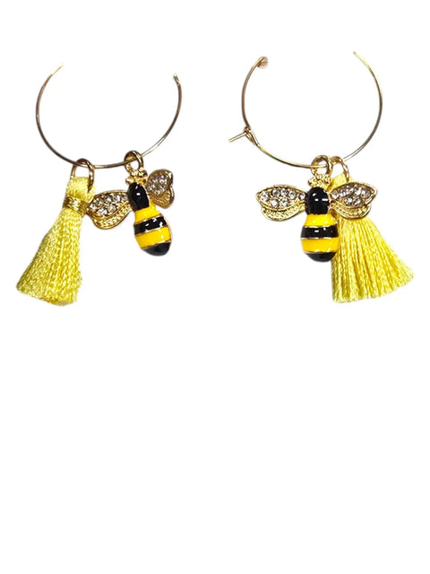 Gold Plated Hoop Earrings With Yellow Tassel And Crystal Bumblebee Charm – Lightweight Alloy Jewelry | Made In USA Michelle Marie Boutique  Earrings