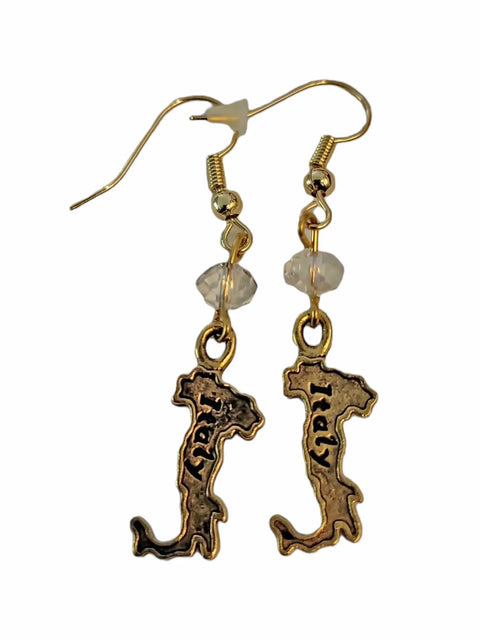 Gold Plated Italy Boot Charm Earrings With Clear Crystal Accent – Handmade Jewelry | Made in USA Michelle Marie Boutique  Earrings