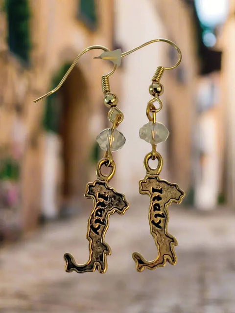 Gold Plated Italy Boot Charm Earrings With Clear Crystal Accent – Handmade Jewelry | Made in USA Michelle Marie Boutique  Earrings