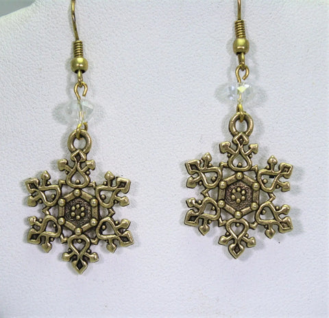 Gold Plated Pewter Snowflake Earrings 1.5 Inch Filigree Design with Crystal Accents – Made in USA | Michelle Marie Boutique Michelle Marie Boutique  Earrings