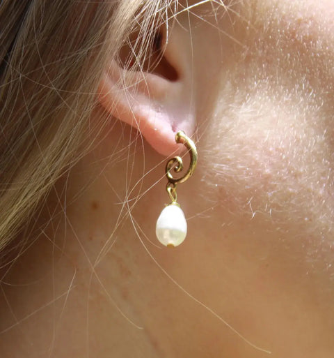 Gold-Plated Swirl Drop Earrings With Teardrop Pearl Accent – Lightweight Jewelry | Made in USA Michelle Marie Boutique  Earrings