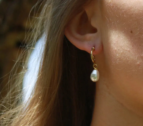 Gold-Plated Swirl Drop Earrings With Teardrop Pearl Accent – Lightweight Jewelry | Made in USA Michelle Marie Boutique  Earrings