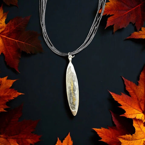 Gold and Gray Glitter Resin Pendant Necklace – Multi-Strand Cord with Sterling Silver Plating | Handmade in USA Michelle Marie Boutique  Necklaces
