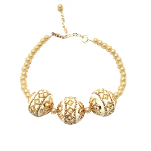 Gold and White Beaded Jewelry Set – Intricate Bulb Design Bracelet and Earrings | Made in USA Michelle Marie Boutique  Bracelet Set