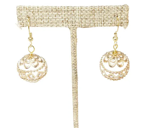 Gold and White Beaded Jewelry Set – Intricate Bulb Design Bracelet and Earrings | Made in USA Michelle Marie Boutique  Bracelet Set