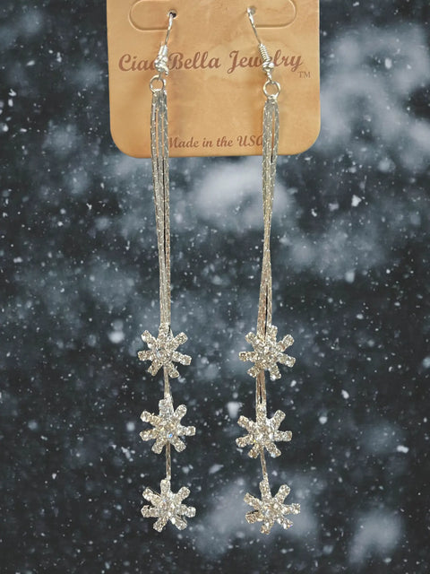 Gold or Silver Crystal Snowflake Dangle Earrings Michelle Marie Boutique  Earrings
