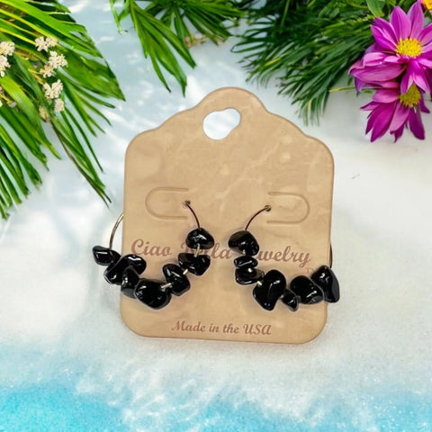 Golden Hoop Earrings With Gemstones Michelle Marie Boutique  Earrings