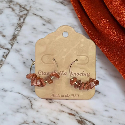 Golden Hoop Earrings With Gemstones Michelle Marie Boutique  Earrings