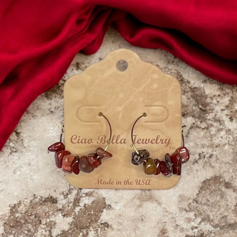 Golden Hoop Earrings With Gemstones Michelle Marie Boutique  Earrings