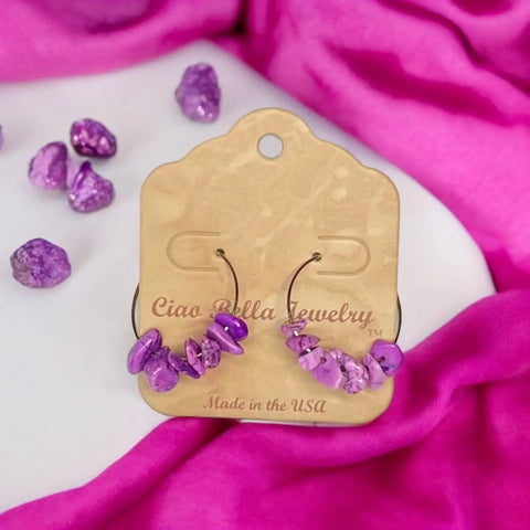 Golden Hoop Earrings With Gemstones Michelle Marie Boutique  Earrings