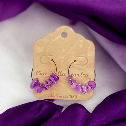 Golden Hoop Earrings With Gemstones Michelle Marie Boutique  Earrings