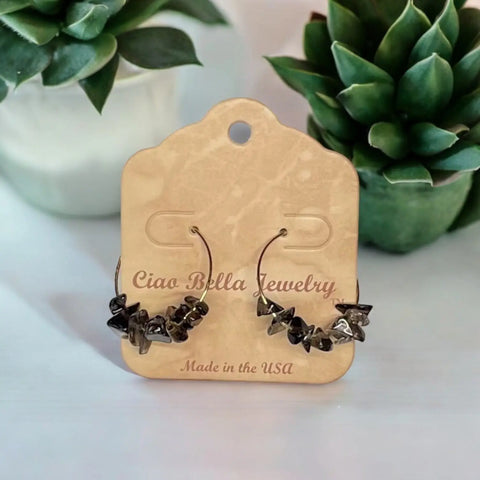 Golden Hoop Earrings With Gemstones Michelle Marie Boutique  Earrings