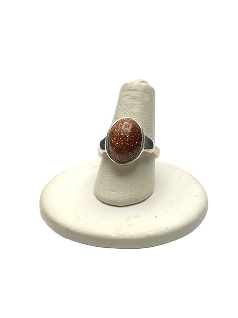 Goldstone Oval Ring – Sterling Silver Band Adjustable 5.5-10 | Handcrafted Jewelry Made in USA Michelle Marie Boutique  Rings