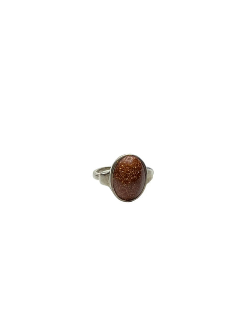 Goldstone Oval Ring – Sterling Silver Band Adjustable 5.5-10 | Handcrafted Jewelry Made in USA Michelle Marie Boutique  Rings
