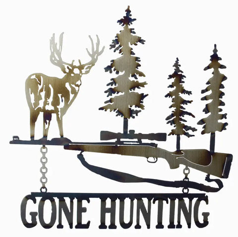 Gone Hunting Deer Wall Art –  Handcrafted Metal Plaque, Rustic Finish | Made In USA Knights Home Decor  item