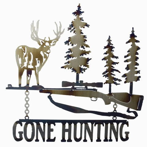 Gone Hunting Deer Wall Art –  Handcrafted Metal Plaque, Rustic Finish | Made In USA Knights Home Decor  item