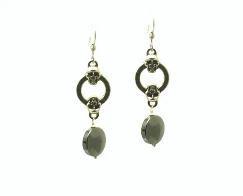 Gothic Black Silver Skull Charm Drop Earrings – High-Quality Pewter Jewelry | Handmade in USA Michelle Marie Boutique  Earrings