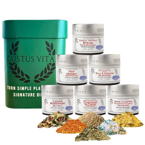 Gourmet Culinary Favorites  | Gift Packaged Seasoning Collection | Set of 6 | Go to Gift for All Occasions Gustus Vitae  Collections & Gift Sets