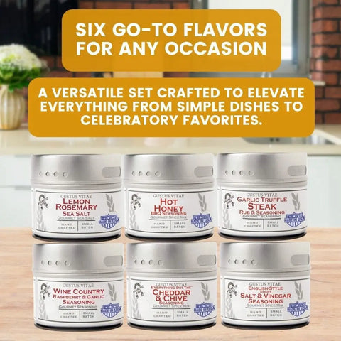 Gourmet Culinary Favorites  | Gift Packaged Seasoning Collection | Set of 6 | Go to Gift for All Occasions Gustus Vitae  Collections & Gift Sets