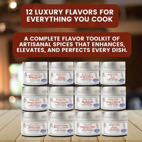 Gourmet Everything Seasonings Set – 12 Unique 4 Oz Tins | Handcrafted Flavor Collection | Made in USA Gustus Vitae  Collections & Gift Sets