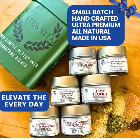 Gourmet Seasoning Gift Set – 6 Artisanal Spice Blends in 4oz Tins | Handcrafted Flavor Collection | Made in USA Gustus Vitae  Collections & Gift Sets