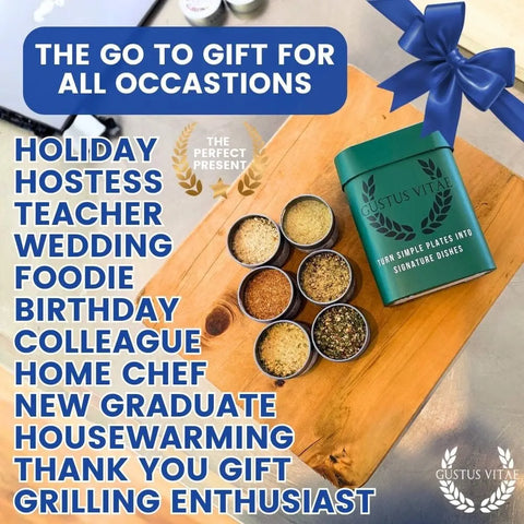 Gourmet Seasoning Gift Set – 6 Artisanal Spice Blends in 4oz Tins | Handcrafted Flavor Collection | Made in USA Gustus Vitae  Collections & Gift Sets