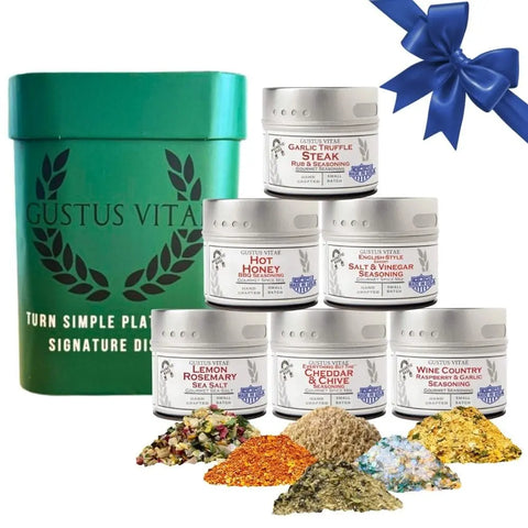 Gourmet Seasoning Gift Set – 6 Artisanal Spice Blends in 4oz Tins | Handcrafted Flavor Collection | Made in USA Gustus Vitae  Collections & Gift Sets
