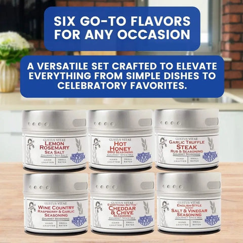 Gourmet Seasoning Gift Set – 6 Artisanal Spice Blends in 4oz Tins | Handcrafted Flavor Collection | Made in USA Gustus Vitae  Collections & Gift Sets