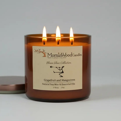 Grapefruit Mangosteen Soy Wax Candle 17oz – 3 Wick Tropical Scented Jar | Made in USA MorninWood Candles  3 Wick Candle
