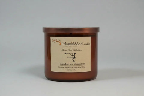 Grapefruit and Mangosteen-Soy 3-Wick Blown Glass Collection MorninWood Candles  3 Wick Candle