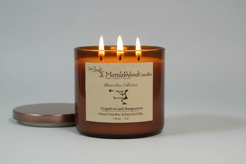 Grapefruit and Mangosteen-Soy 3-Wick Blown Glass Collection MorninWood Candles  3 Wick Candle