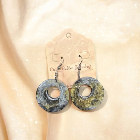 Gray And Gold Glitter Circle Drop Earrings – Lightweight Handmade Statement Jewelry | Made In USA Michelle Marie Boutique  Earrings