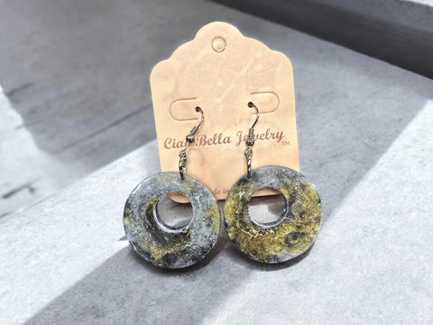 Gray And Gold Glitter Circle Drop Earrings – Lightweight Handmade Statement Jewelry | Made In USA Michelle Marie Boutique  Earrings
