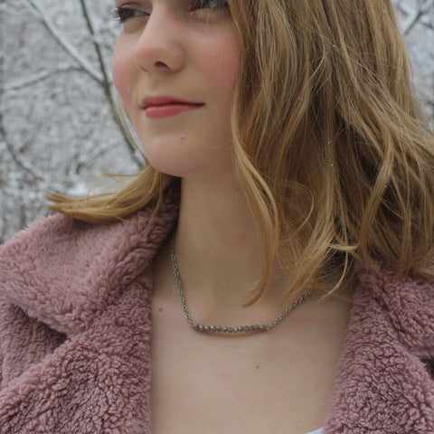 Gray Crystal Bar Necklace 16 Inch – Adjustable Chain Length – Custom Jewelry Pendant | Made in USA by Michelle Marie Boutique Michelle Marie Boutique  Necklace