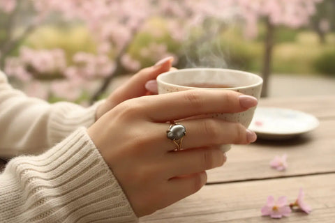 Gray Freshwater Pearl Statement Ring 12x9mm Oval – 10k Gold-Plated Sterling Silver Fashion Jewelry | Made in USA Michelle Marie Boutique  Rings