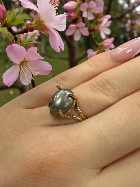 Gray Freshwater Pearl Statement Ring 12x9mm Oval – 10k Gold-Plated Sterling Silver Fashion Jewelry | Made in USA Michelle Marie Boutique  Rings