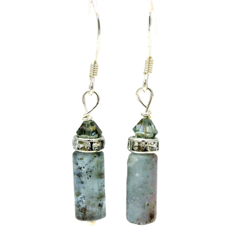Gray Kyanite Cylinder Drop Earrings With Swarovski Accents – Sterling Silver | Made in USA Michelle Marie Boutique  Earrings