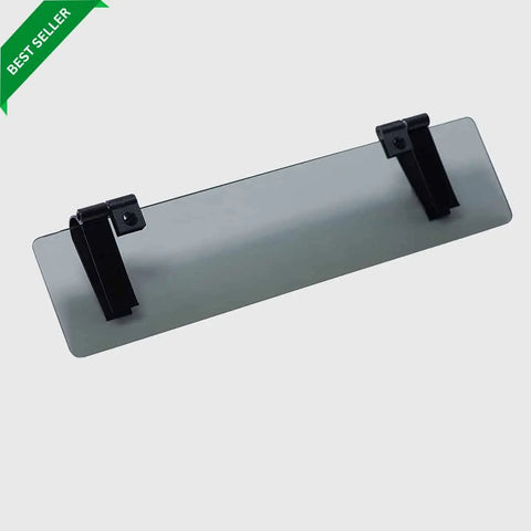 The Glare Guard Gray Polarized Car Visor Extender, shown with two black adjustable clips on a light gray background, features a green Best Seller label in the upper left corner—ideal for glare-free driving.