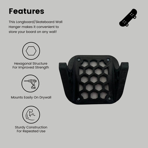 Gray Skateboard Wall Mount Hanger – Durable Board Holder | Made in USA Chatelet Manufacturing 