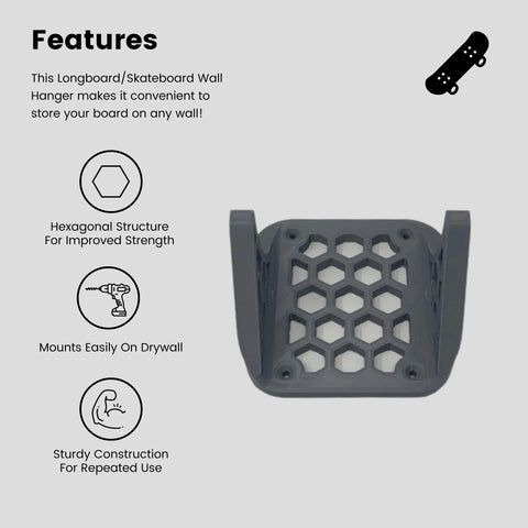Gray Skateboard Wall Mount Hanger – Durable Board Holder | Made in USA Chatelet Manufacturing 