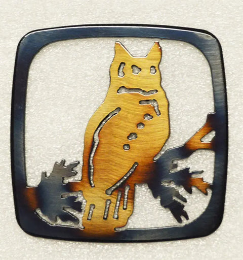 Great Horned Owl Metal Coaster – Rustic Nature-Inspired Drinkware Accent | Handcrafted in USA Knights Home Decor  item