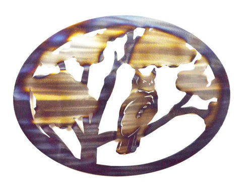 Great Horned Owl Metal Wall Art – Rustic Oval Silhouette Décor | Handcrafted Made in USA Knights Home Decor  item