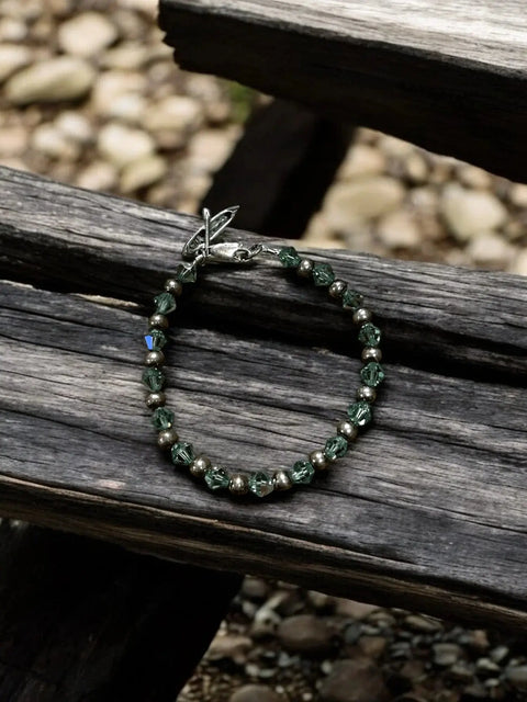 Green Austrian Crystal Beaded Bracelet With Detailed Canoe Charm – Handmade Jewelry | Made in USA Michelle Marie Boutique  Bracelets