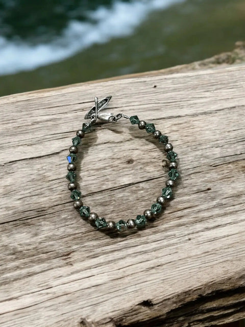 Green Austrian Crystal Beaded Bracelet With Detailed Canoe Charm – Handmade Jewelry | Made in USA Michelle Marie Boutique  Bracelets