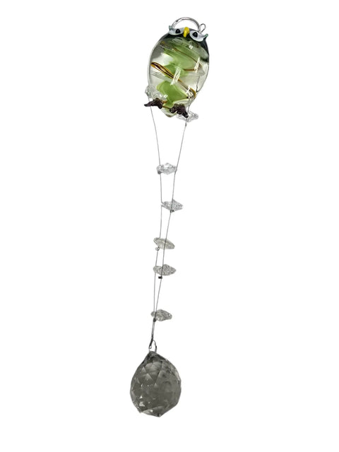 Green Brown Blown Glass Owl Car Pendant With Crystal Accents – Unique Car Charm | Made in USA Michelle Marie Boutique 