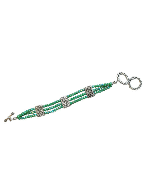 Green Crystal Triple Strand Bracelet – Adjustable Silver Filigree Design | Handmade Jewelry Made in USA Michelle Marie Boutique  Bracelet